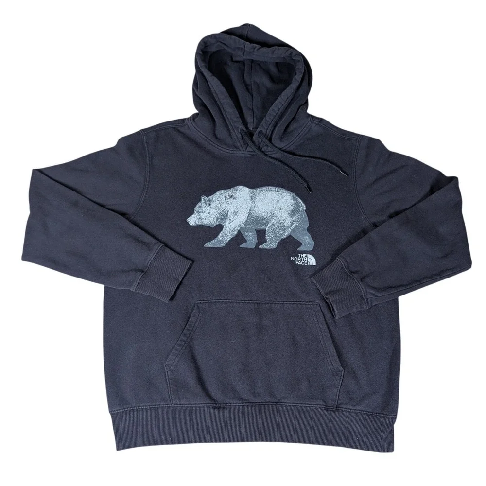 The North Face Mens Navy Blue‎ Grizzly Bear Graphic Pullover Hoodie Sweatshirt